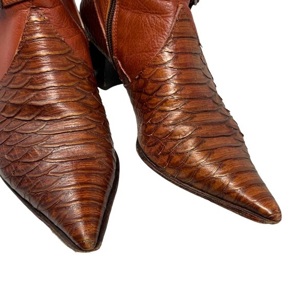 Pour L'Amour Italian Cognac‎ Leather Pointed Mid Calf Zip Boots - Picture 7 of 15